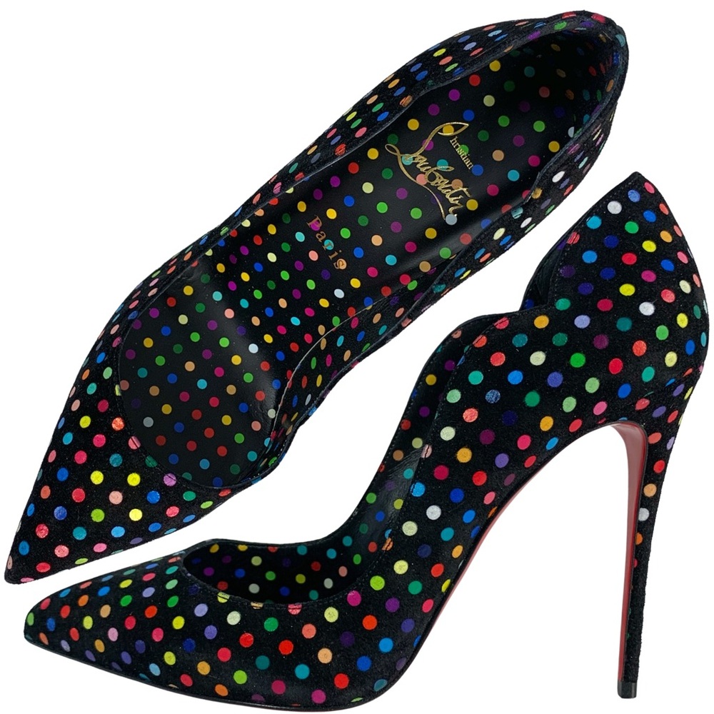 Christian Louboutin Hot Chick 100mm Suede Multi Polka Dot Scallop Pump Size 39